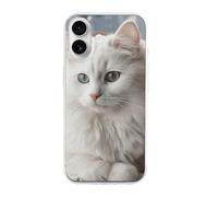 HETVBNS Compatible with iPhone 16 Case TPU, Slim Thin Lightweight Cover, Soft Scratch-Resistant Non-Slip Phone Cover, Cute White Cat iPhone 16 Case Classic Design