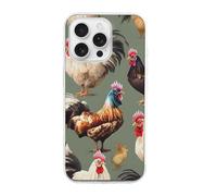 HETVBNS Compatible with iPhone 16 Case TPU, Slim Thin Lightweight Cover, Soft Scratch-Resistant Non-Slip Phone Cover, Chicken and Rooster Print iPhone 16 Pro Case Classic Design