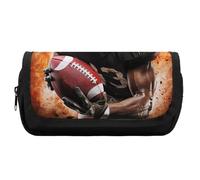 HETVBNS Cool American Football Pencil Case Extra Large, Double Layer Pencil Pouch with Zipper, Portable Cosmetic Bags for Travel, Office Stationery Organizer for Women Men