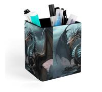 HETVBNS Cool Dragon Pen Holder for Desk - PU Leather Square Desk Organizer Travel Makeup Brush Storage Stylish Pencil Holder Desktop Stationery Organizer for Office & Home