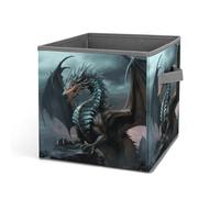 HETVBNS Cool Dragon Storage Bins 10.6 Inch, Oxford Fabric Foldable Storage Cube Organizer Basket with Handles, Fabric Bins for Closet Shelves, Toys, Clothes, Books, Bedroom