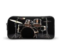 HETVBNS Cool Drum Set Pencil Case Large Capacity, Durable Pencil Pouch Portable Small Cosmetic Bag with Metal Zipper, Simple Makeup Pouch Aesthetic Toiletry Bag for Travel Office