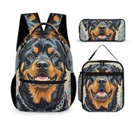 HETVBNS Cool Rottweiler Dog Art Backpack Set 3 Piece, Durable Backpack Insulated Lunch Bag Portable Pencil Case for Men Women