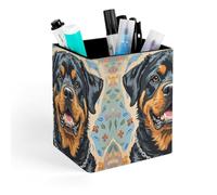 HETVBNS Cool Rottweiler Dog Art Pen Holder for Desk - PU Leather Square Desk Organizer Travel Makeup Brush Storage Stylish Pencil Holder Desktop Stationery Organizer for Office & Home