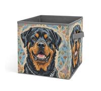 HETVBNS Cool Rottweiler Dog Art Storage Bins 10.6 Inch, Oxford Fabric Foldable Storage Cube Organizer Basket with Handles, Fabric Bins for Closet Shelves, Toys, Clothes, Books, Bedroom
