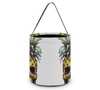HETVBNS Cool Skull Pineapple Candy Bag Halloween Trick Or Treat Bucket 7.9x8.3in, Reusable Gift Bags for Party Holiday Wedding