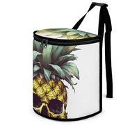 HETVBNS Cool Skull Pineapple Car Trash Can with Lid, Leakproof Hanging Automotive Trash Bin, Waterproof Garbage Storage Bag for Vehicles, RV, Bathroom, Office