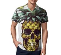 HETVBNS Cool Skull Pineapple Men's Regular-Fit Polo Shirt, Lightweight Short Sleeve Shirts Hawaiian Polo Shirt for Beach, Style, XL