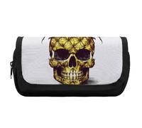 HETVBNS Cool Skull Pineapple Pencil Case Extra Large, Double Layer Pencil Pouch with Zipper, Portable Cosmetic Bags for Travel, Office Stationery Organizer for Women Men