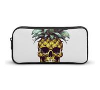 HETVBNS Cool Skull Pineapple Pencil Case Large Capacity, Durable Pencil Pouch Portable Small Cosmetic Bag with Metal Zipper, Simple Makeup Pouch Aesthetic Toiletry Bag for Travel Office