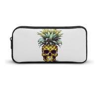 HETVBNS Cool Skull Pineapple Pencil Case Large Capacity Zipper Pouch, Durable Pencil Box Organizer, Portable Small Cosmetic Bag for Office, Travel