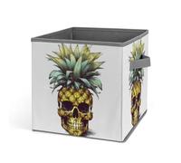 HETVBNS Cool Skull Pineapple Storage Bins 10.6 Inch, Oxford Fabric Foldable Storage Cube Organizer Basket with Handles, Fabric Bins for Closet Shelves, Toys, Clothes, Books, Bedroom