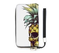 HETVBNS Cool Skull Pineapple Wallet, Elegant Wristlet Wallet with Multi-Card Slots, PU Leather Long Purse for Women, Men