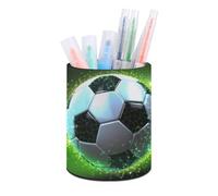HETVBNS Cool Soccer Ball Pen Holder for Desk PU Leather Round Desk Organizer Multifunctional Makeup Brush Storage Aesthetic Desktop Supplies Stylish Pencil Holder for Office & Home
