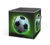 HETVBNS Cool Soccer Ball Storage Bins 10.6 Inch, Oxford Fabric Foldable Storage Cube Organizer Basket with Handles, Fabric Bins for Closet Shelves, Toys, Clothes, Books, Bedroom