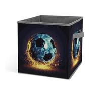 HETVBNS Cool Soccer Ball Storage Bins 10.6 Inch, Oxford Fabric Foldable Storage Cube Organizer Basket with Handles, Fabric Bins for Closet Shelves, Toys, Clothes, Books, Bedroom
