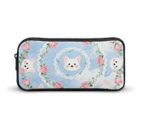 HETVBNS Corgi Floral Pattern Pencil Case Large Capacity, Durable Pencil Pouch Portable Small Cosmetic Bag with Metal Zipper, Simple Makeup Pouch Aesthetic Toiletry Bag for Travel Office