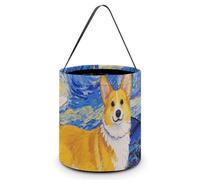 HETVBNS Corgi Starry Night Candy Bag Halloween Trick Or Treat Bucket 7.9x8.3in, Reusable Gift Bags for Party Holiday Wedding
