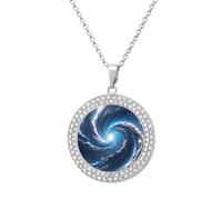 HETVBNS Cosmic Galaxy Necklace, Round Pendant Alloy with Diamond, Elegant Pendant Necklace for Women Men, Una talla, Metal, Alloy.