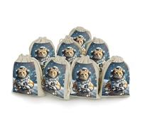 HETVBNS Cotton Linen Drawstring Bags (8-Pack) - 4.9x6.7 Inches Small Pouches Astronaut Cat in Space Storage Bag for Cosmetics, Reusable Gift Bags for Jewelry, Travel, Wedding