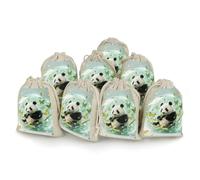 HETVBNS Cotton Linen Drawstring Bags (8-Pack) - 4.9x6.7 Inches Small Pouches Green Crystal Storm Panda Storage Bag for Cosmetics, Reusable Gift Bags for Jewelry, Travel, Wedding