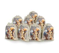 HETVBNS Cotton Linen Drawstring Bags (8-Pack) - 4.9x6.7 Inches Small Pouches Squirrel Storage Bag for Cosmetics, Reusable Gift Bags for Jewelry, Travel, Wedding