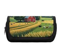 HETVBNS Country Farm Pencil Case Extra Large, Double Layer Pencil Pouch with Zipper, Portable Cosmetic Bags for Travel, Office Stationery Organizer for Women Men