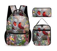 HETVBNS Couple Little Bird Backpack Set 3 Piece, Durable Backpack Insulated Lunch Bag Portable Pencil Case for Men Women