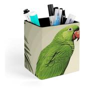 HETVBNS Couple Parrots Olive Pen Holder for Desk - PU Leather Square Desk Organizer Travel Makeup Brush Storage Stylish Pencil Holder Desktop Stationery Organizer for Office & Home