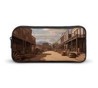 HETVBNS Cowboy Town Pencil Case Large Capacity Zipper Pouch, Durable Pencil Box Organizer, Portable Small Cosmetic Bag for Office, Travel