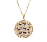 HETVBNS Cows Cattle Necklace Flower Design Round Pendant Alloy with Diamond Elegant Pendant Necklace for Women Men, Una talla, Metal, Alloy.
