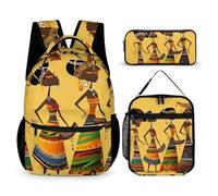 HETVBNS Creative African Culture Backpack Set 3 Piece, Durable Backpack Insulated Lunch Bag Portable Pencil Case for Men Women
