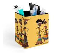 HETVBNS Creative African Culture Pen Holder for Desk - PU Leather Square Desk Organizer Travel Makeup Brush Storage Stylish Pencil Holder Desktop Stationery Organizer for Office & Home