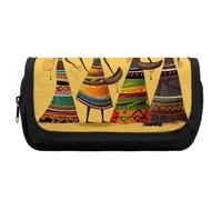 HETVBNS Creative African Culture Pencil Case Extra Large, Double Layer Pencil Pouch with Zipper, Portable Cosmetic Bags for Travel, Office Stationery Organizer for Women Men