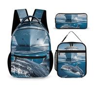 HETVBNS Cruise Ship Ocean Killer Whale Backpack Set 3 Piece, Durable Backpack Insulated Lunch Bag Portable Pencil Case for Men Women