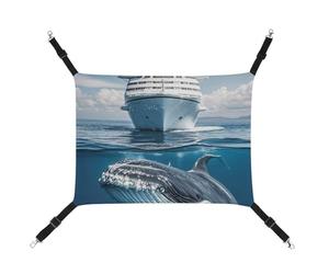 HETVBNS Cruise Ship Ocean Killer Whale Pet Hammock for Cats & Dogs, Soft Breathable Canvas Hanging Hammock with Adjustable Straps, Comfortable & Durable Hanging Bed for Small to Medium Pets