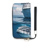 HETVBNS Cruise Ship Ocean Killer Whale Wallet, Elegant Wristlet Wallet with Multi-Card Slots, PU Leather Long Purse for Women, Men
