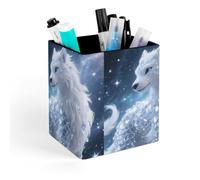 HETVBNS Crystal_creature Pen Holder for Desk - PU Leather Square Desk Organizer Travel Makeup Brush Storage Stylish Pencil Holder Desktop Stationery Organizer for Office & Home