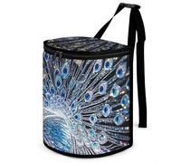HETVBNS Crystal Peacock Car Trash Can with Lid, Leakproof Hanging Automotive Trash Bin, Waterproof Garbage Storage Bag for Vehicles, RV, Bathroom, Office