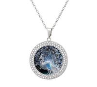 HETVBNS Crystal Peacock Necklace, Round Pendant Alloy with Diamond, Elegant Pendant Necklace for Women Men, Una talla, Metal, Alloy.