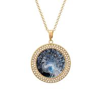 HETVBNS Crystal Peacock Necklace, Round Pendant Alloy with Diamond, Elegant Pendant Necklace for Women Men, Una talla, Metal, Alloy.