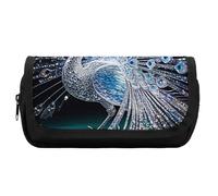 HETVBNS Crystal Peacock Pencil Case Extra Large, Double Layer Pencil Pouch with Zipper, Portable Cosmetic Bags for Travel, Office Stationery Organizer for Women Men