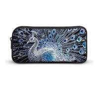 HETVBNS Crystal Peacock Pencil Case Large Capacity Zipper Pouch, Durable Pencil Box Organizer, Portable Small Cosmetic Bag for Office, Travel