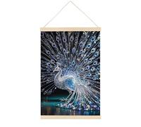 HETVBNS Crystal Peacock Wall Art, 15.7 X 23.6 Inch Reusable Magnetic Poster Hanger - Canvas Poster Included, Complete Hanging Kit for Posters, Art, Maps