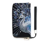 HETVBNS Crystal Peacock Wallet, Elegant Wristlet Wallet with Multi-Card Slots, PU Leather Long Purse for Women, Men