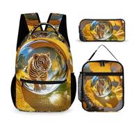 HETVBNS Crystal Tiger Backpack Set 3 Piece, Durable Backpack Insulated Lunch Bag Portable Pencil Case for Men Women