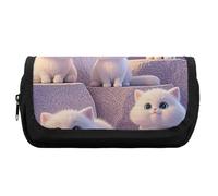 HETVBNS Cute And Adorable Cat Pencil Case Extra Large, Double Layer Pencil Pouch with Zipper, Portable Cosmetic Bags for Travel, Office Stationery Organizer for Women Men