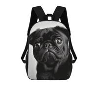 HETVBNS Cute Black Pug Dog Backpack for Women Men, Durable 600D Polyester Bookbag with Large Capacity, Lightweight 17 Inch Laptop Backpack Minimalism Casual Daypack for Work, Travel