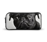 HETVBNS Cute Black Pug Dog Pencil Case Large Capacity, Durable Pencil Pouch Portable Small Cosmetic Bag with Metal Zipper, Simple Makeup Pouch Aesthetic Toiletry Bag for Travel Office