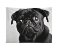HETVBNS Cute Black Pug Dog Tapestry Wall Hanging - 30"x40" Aesthetic Tapestries Soft Polyester Wall Art Decor Large Tapestry for Bedroom Living Room Dorm Backdrop, Hanging Kit Included